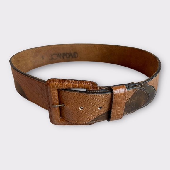 Vintage Joan & David Two Tone Brown & Tan Leather Mock Crock Sz S - Picture 1 of 6